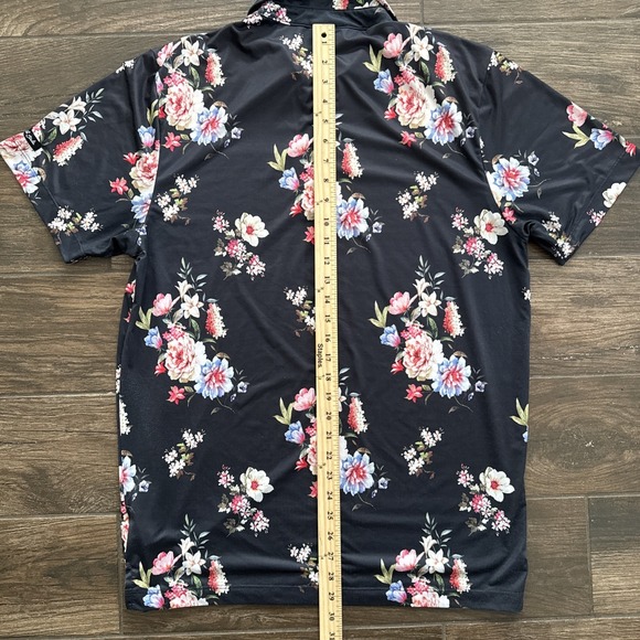 Bad Birdie Golf Polo Shirt Men's Large Floral Black Performance - Picture 8 of 8